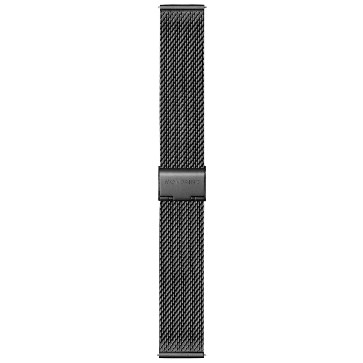 Mondaine textured mesh strap with clasp and end section shown for the watch