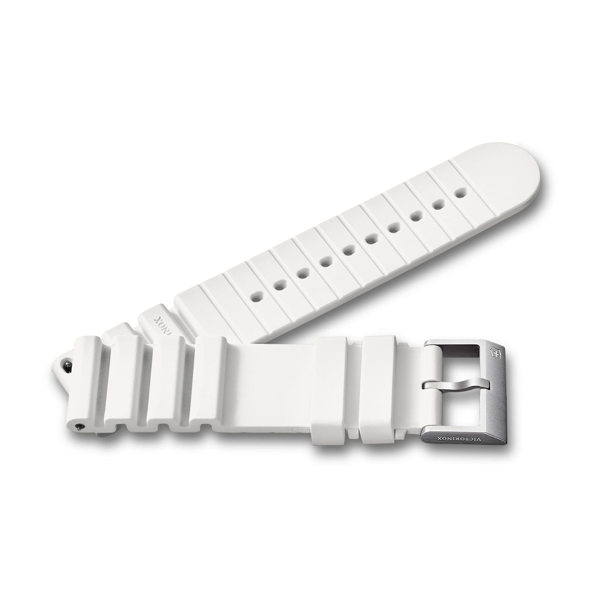 Victorinox white 21mm rubber watch strap with brushed metal clasp and row of holes