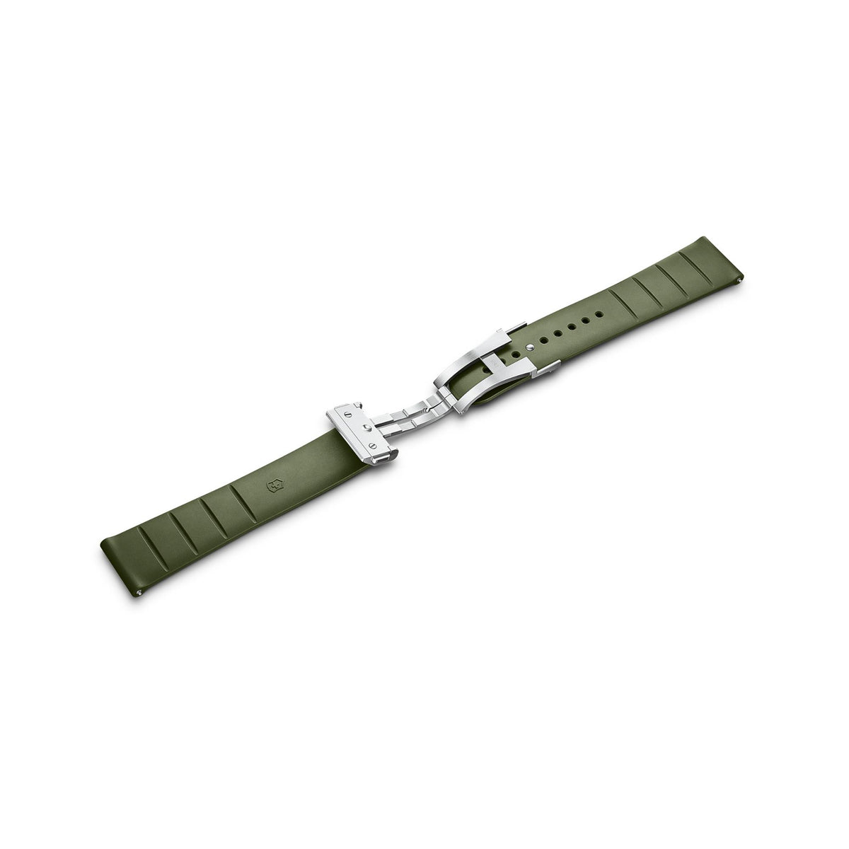 21mm green rubber watch strap with silver clasp and ventilation holes