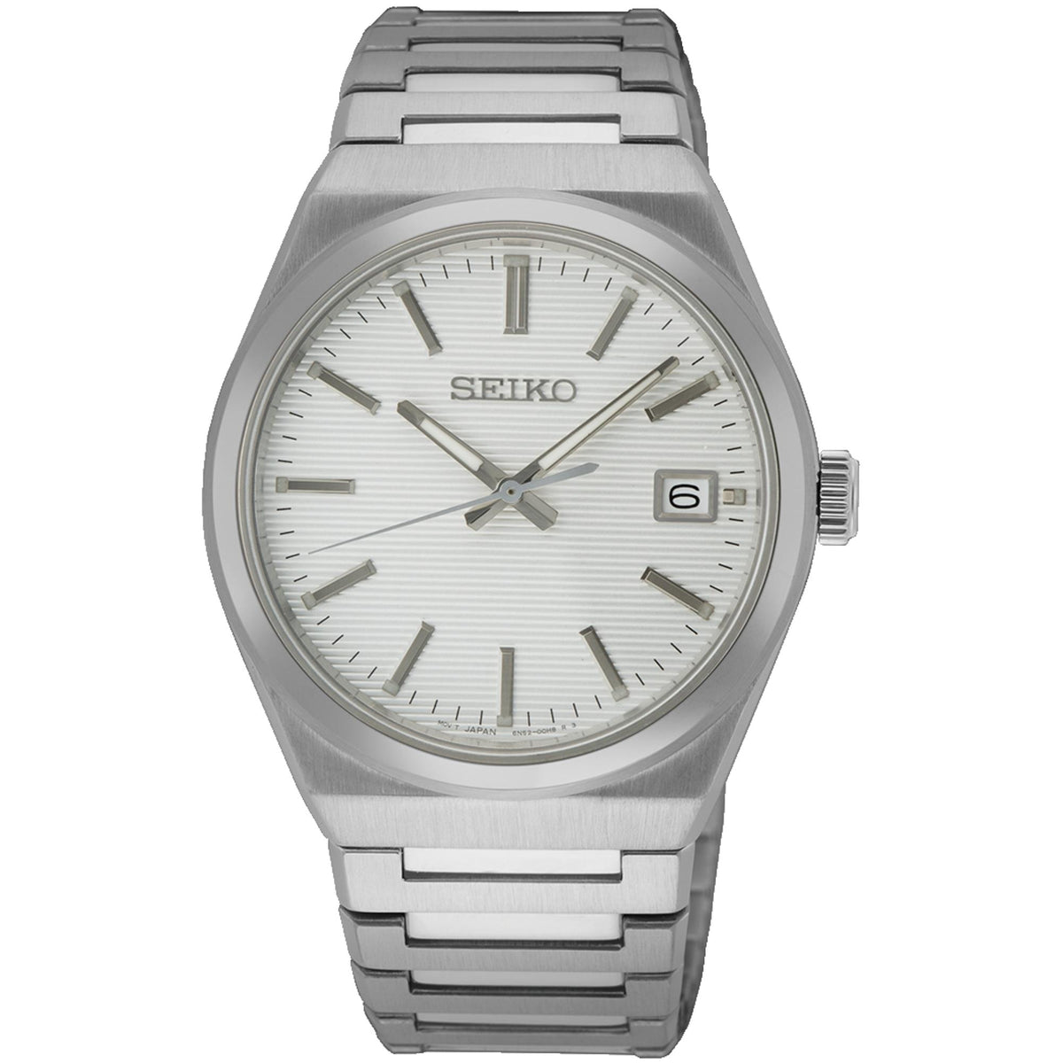 Seiko Essentials 39mm minimalist steel quartz watch SUR553P1 front view