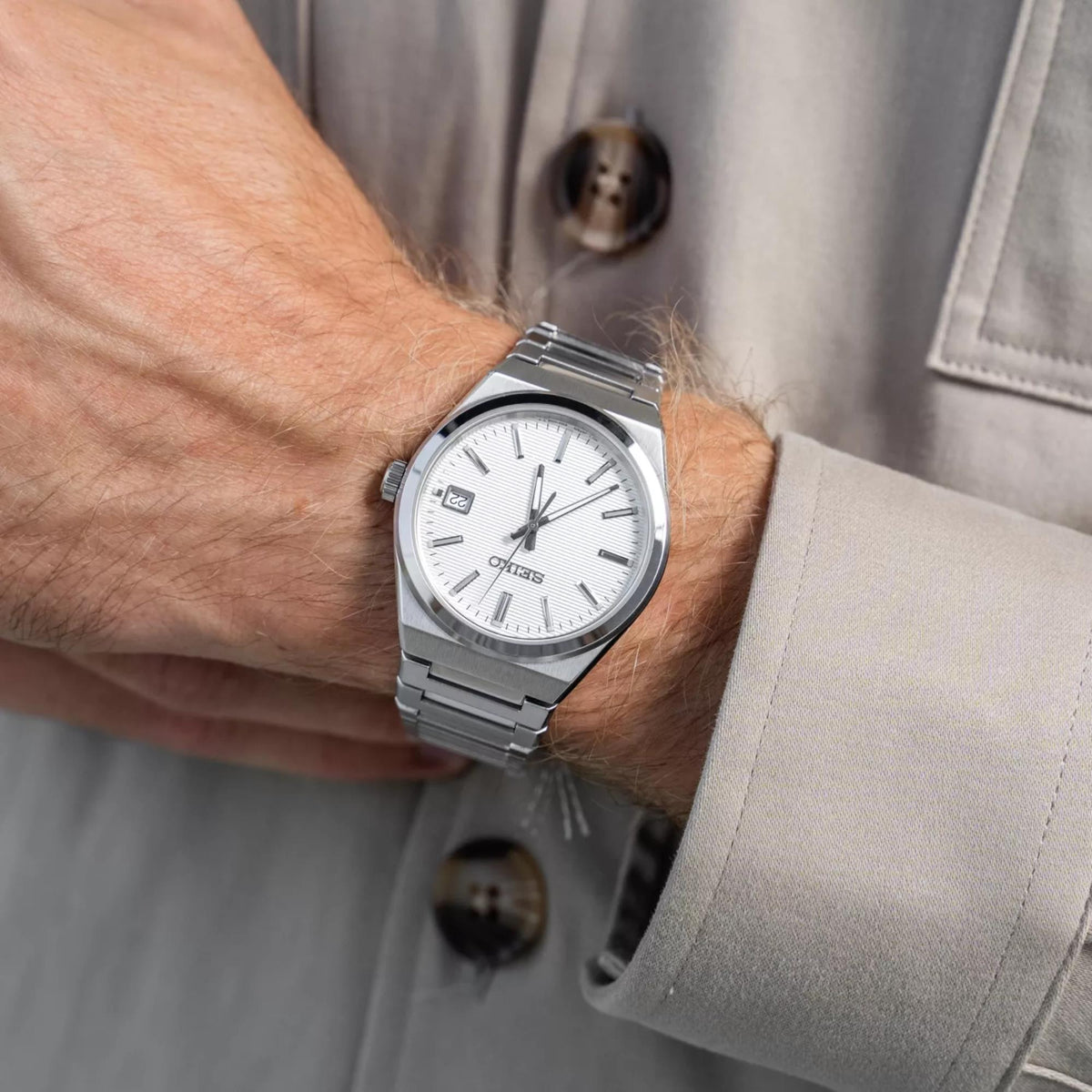Seiko Essentials SUR553P1 quartz watch on wrist