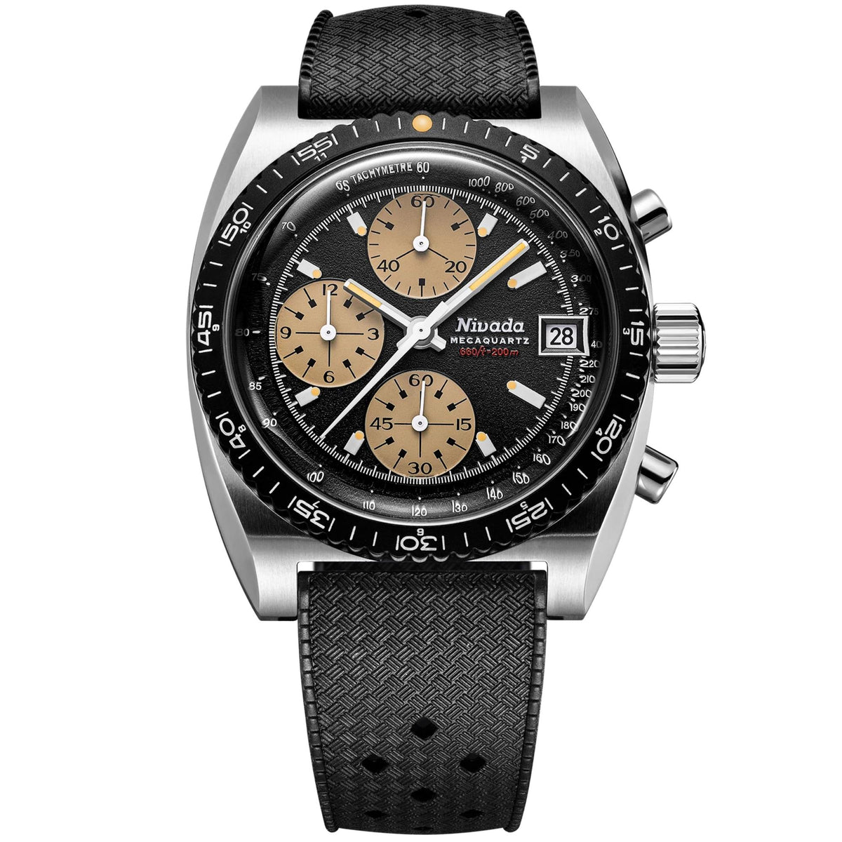 Nivada Grenchen Autochron 38mm 77001Q01 black dial front view