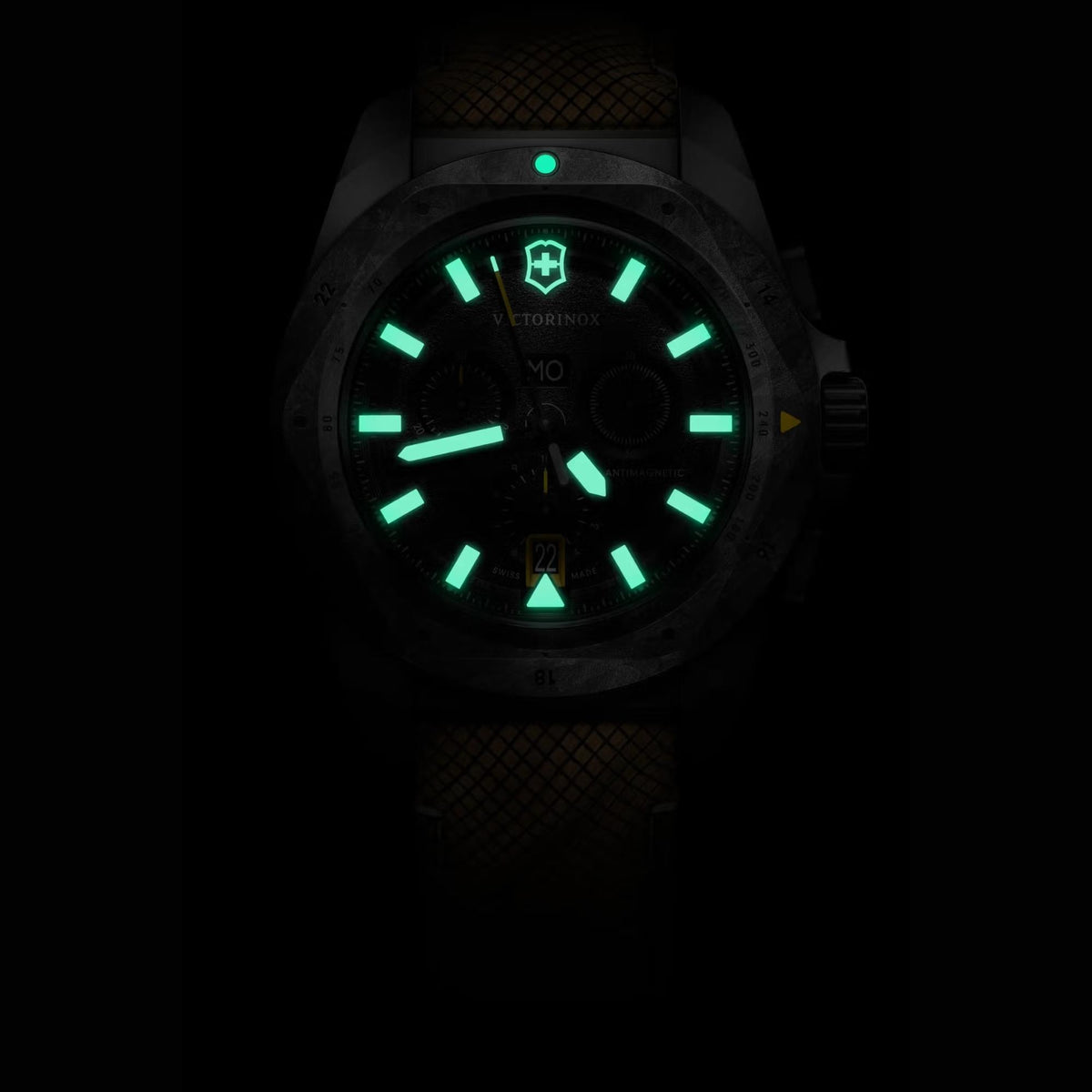 Victorinox I.N.O.X. 241988.1 chronograph sub-dials and date display at dark
