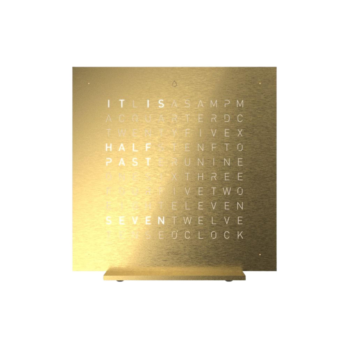 Golden plated English table clock with illuminated word dial and display stand