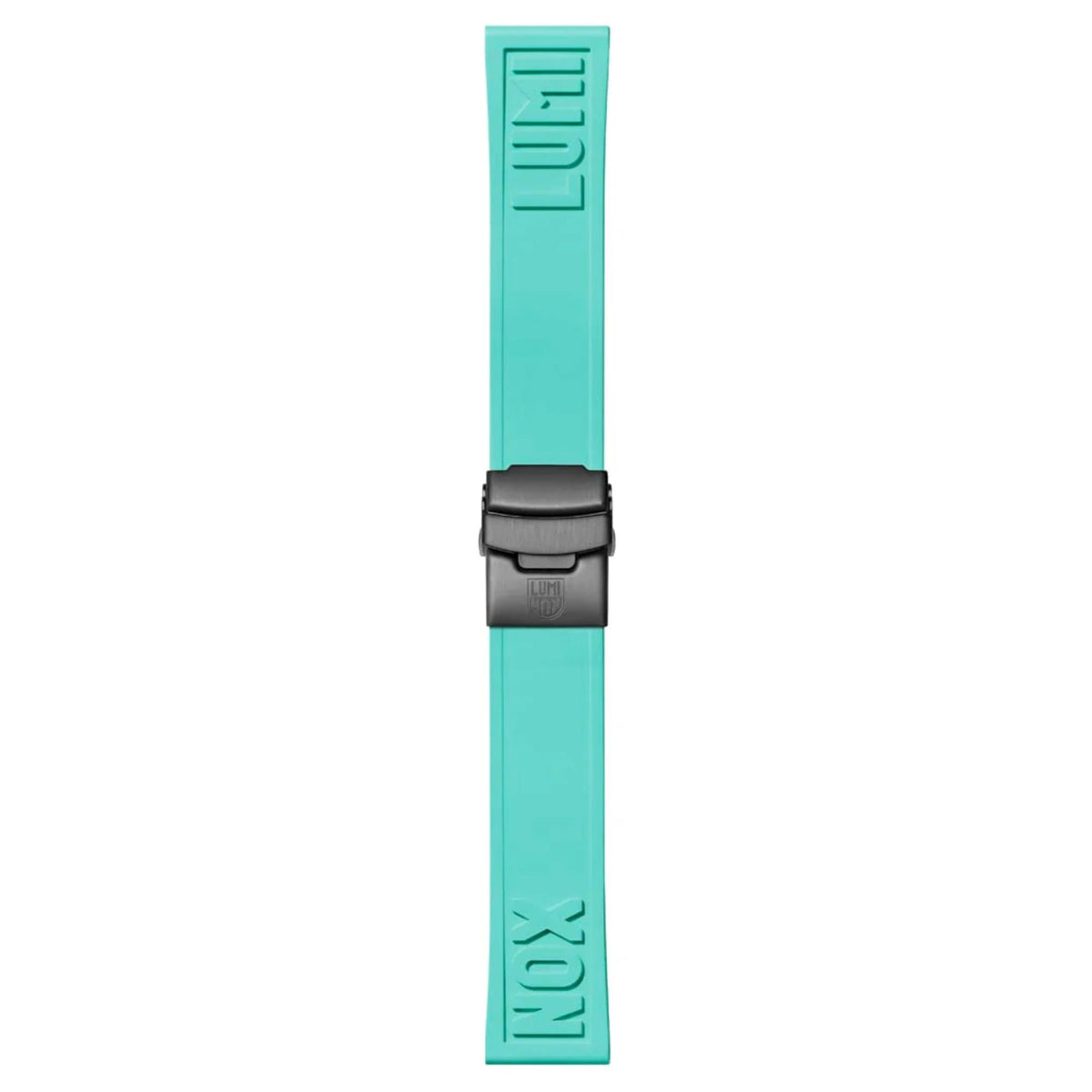 Flat lay of the mint green rubber replacement strap with black deployant clasp for the Luminox Pacific Diver XS.3124.N.SET