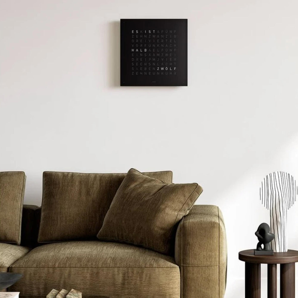Black pepper QLOCKTWO wall clock, small square face with illuminated word grid