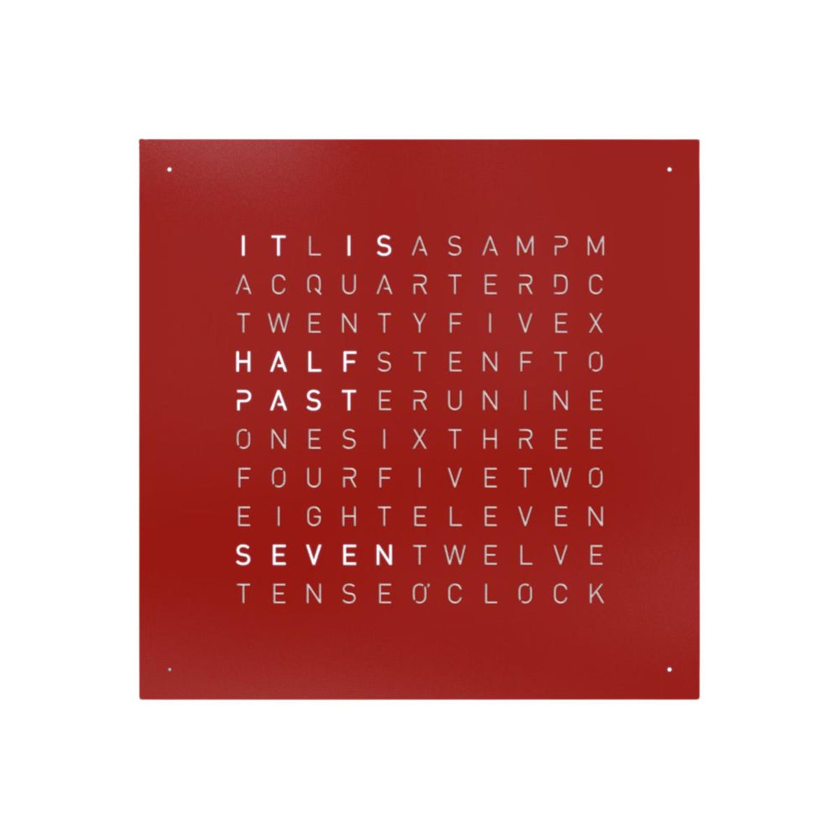 Red square Earth 45 word wall clock face with English time lettering