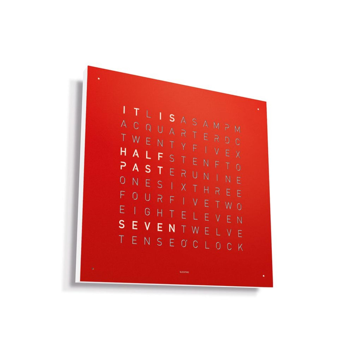 Red Earth 45 word wall clock with English time lettering, square face and frame