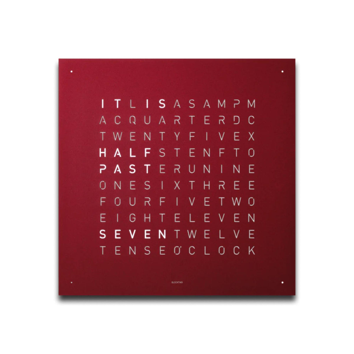 Red velvet square wall clock with English word grid