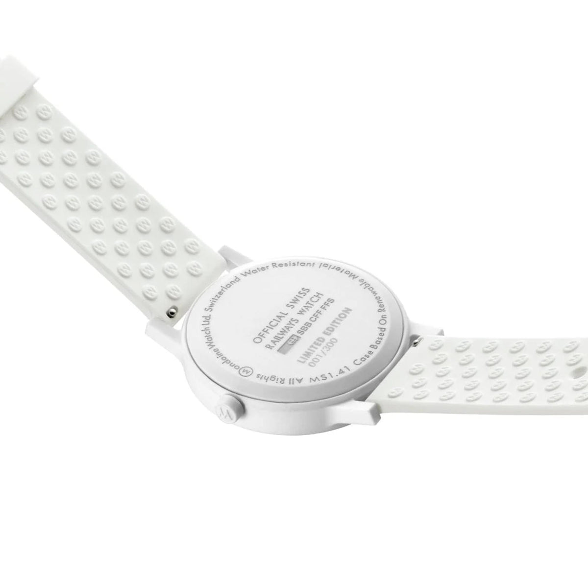White silicone watch case back with small printed specifications