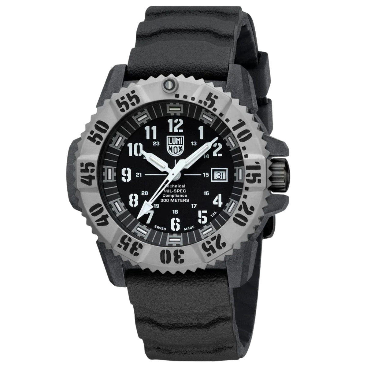 Three-quarter studio view of the Luminox MIL-SPEC XL.3351.2 tactical watch showcasing its rugged case construction