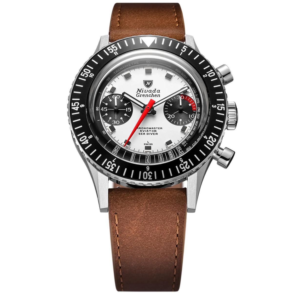 Nivada Grenchen 38mm 86054M16 white panda dial front view
