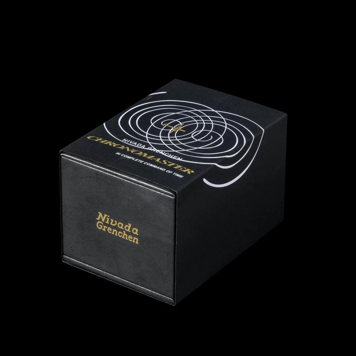 Nivada Grenchen Chronomaster 86011WM01 fully enclosed black watch box with branded outer sleeve
