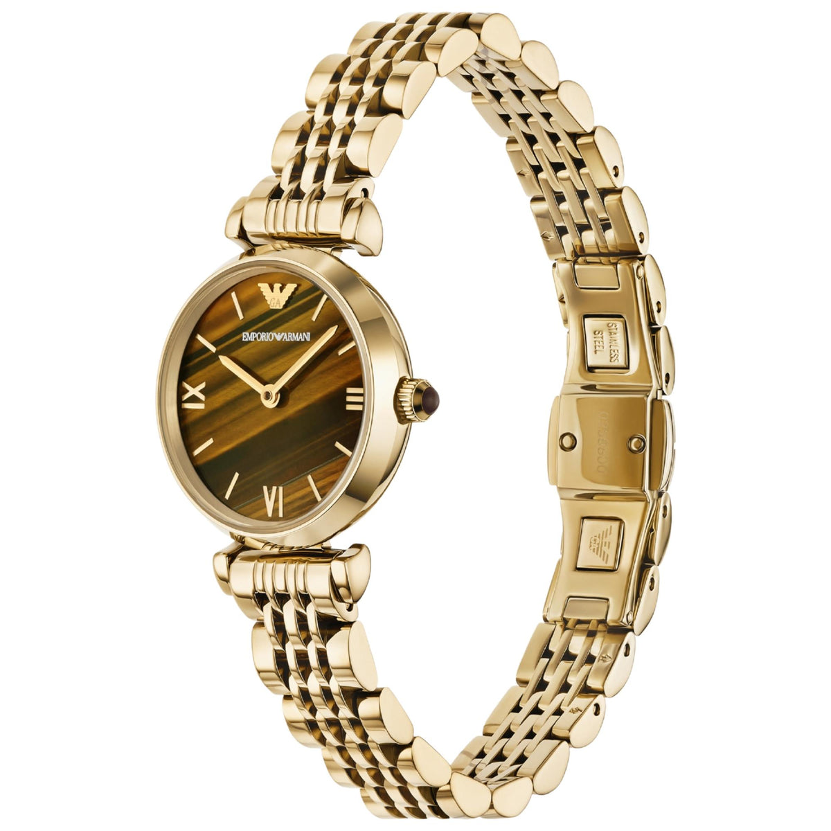 Emporio Armani Gianni AR11703 brown dial three-quarter angle view