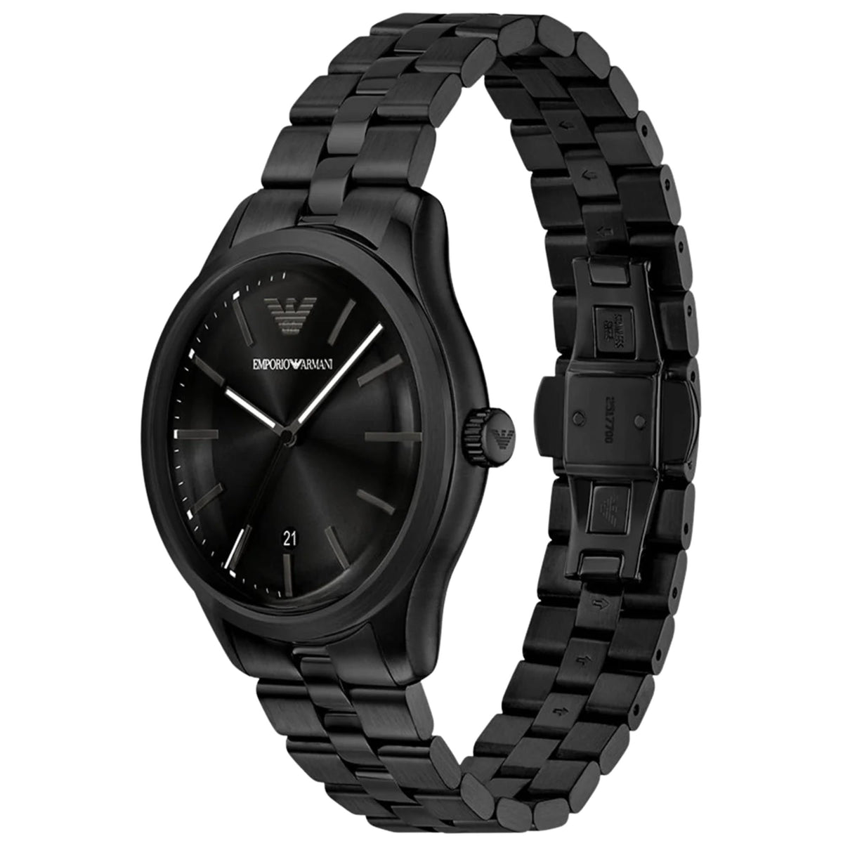 Emporio Armani Dario AR11736 stainless steel link bracelet and deployment clasp detail
