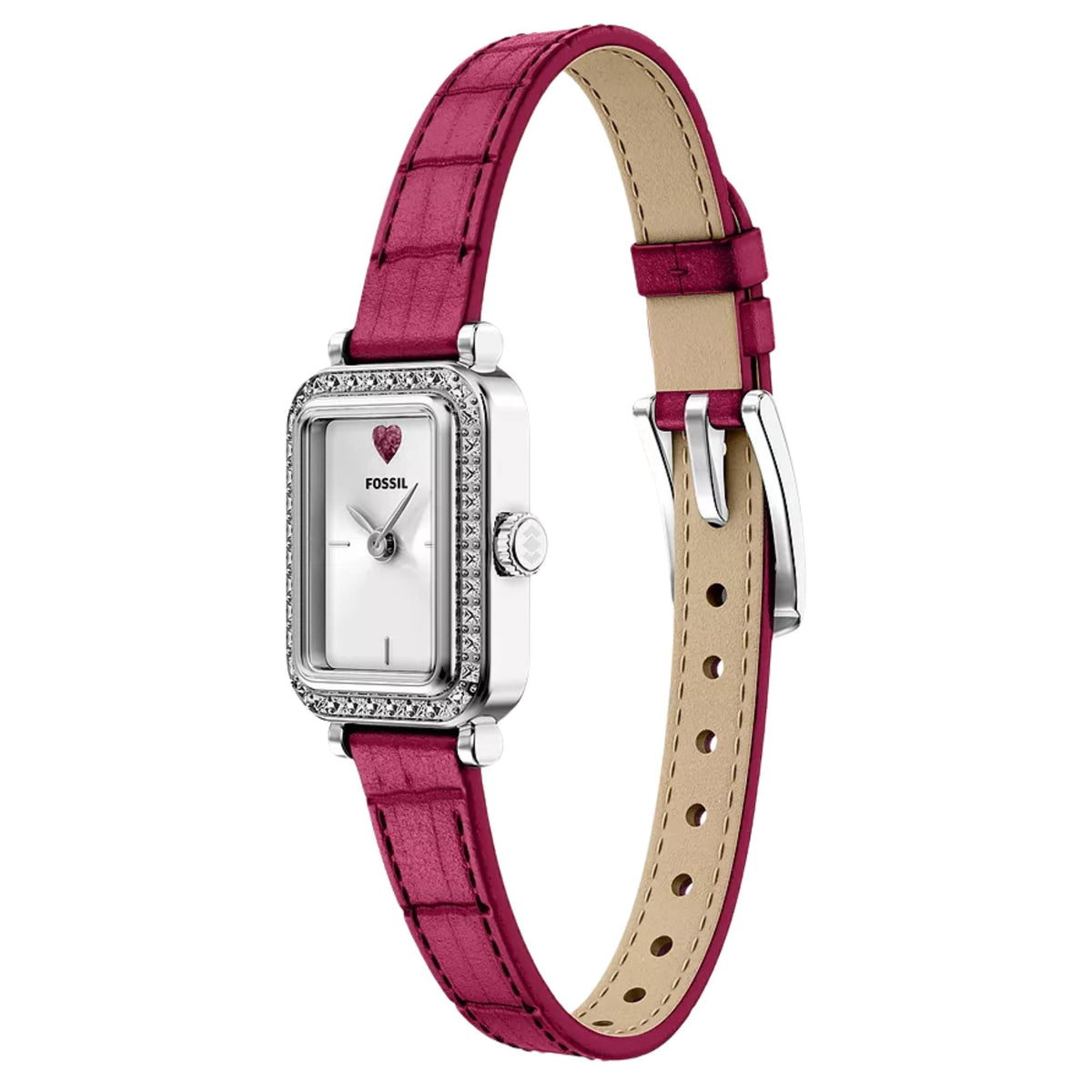 Fossil Raquel ES5466 silver dial ladies watch three-quarter perspective view