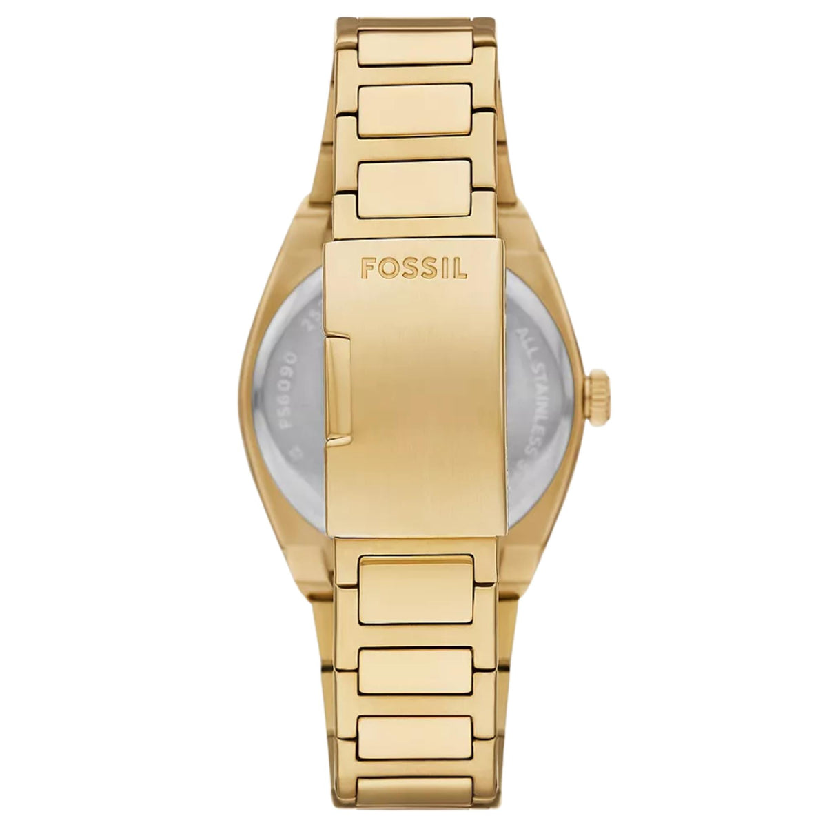 Rear view of the Fossil Everett FS6090 model displaying the folding clasp with engraved branding