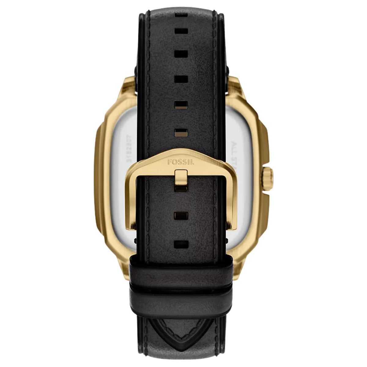 Fossil Crosby FS6151 black leather strap and gold-tone buckle detail