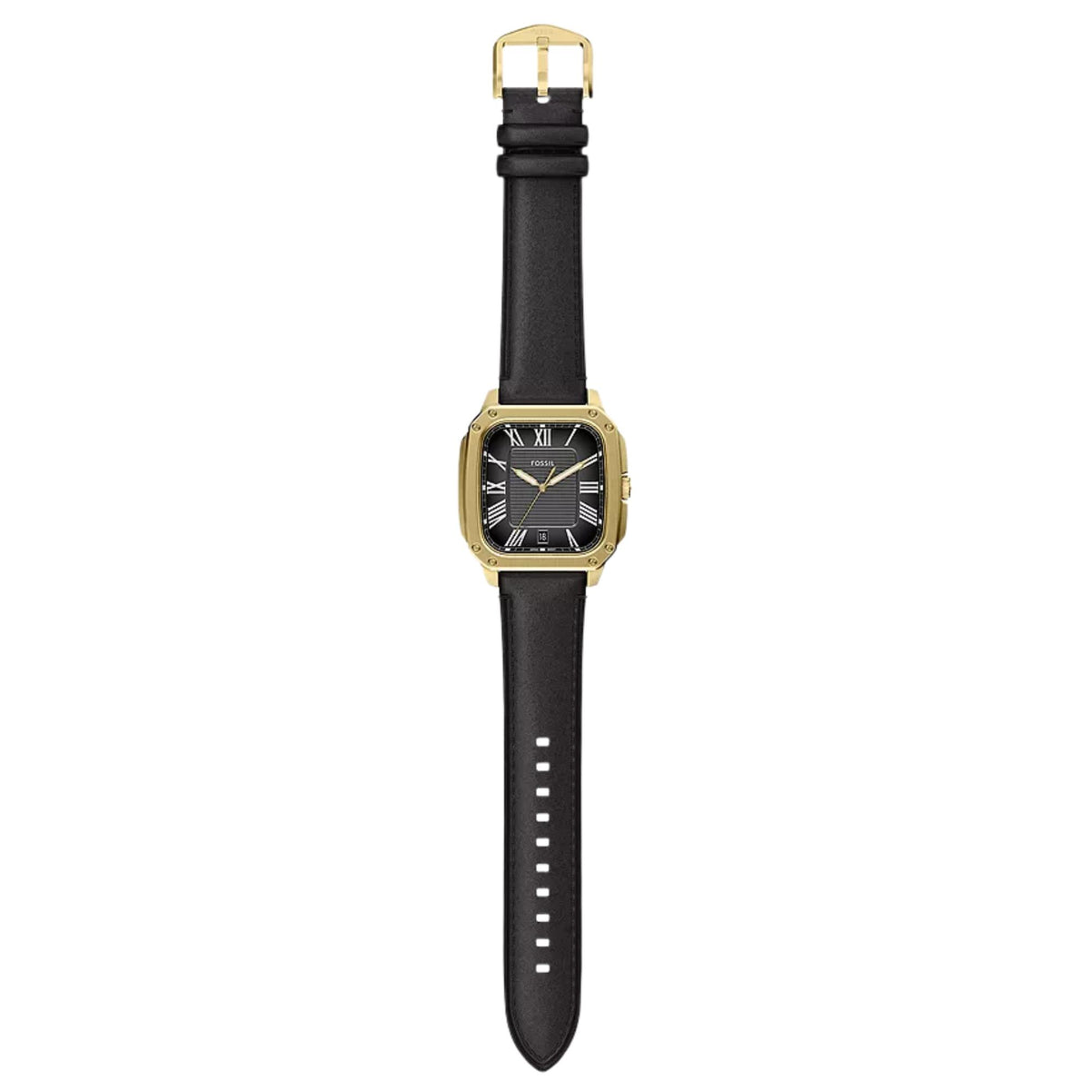 Fossil Crosby FS6151 full length flat view with black leather strap