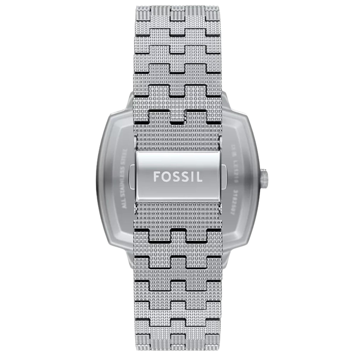 Fossil Machine x Nick Jonas LE1216 case back and closed stainless steel clasp detail