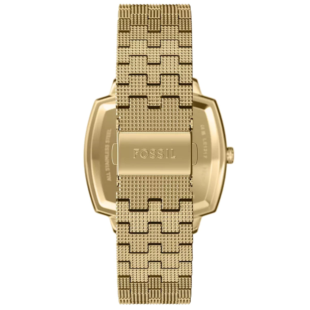 Fossil Machine x Nick Jonas LE1217 textured gold steel watch band clasp detail