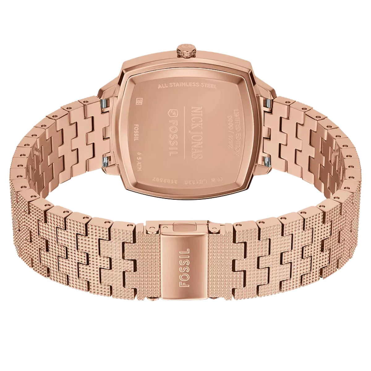 Fossil Machine x Nick Jonas LE1226 open bracelet and caseback view
