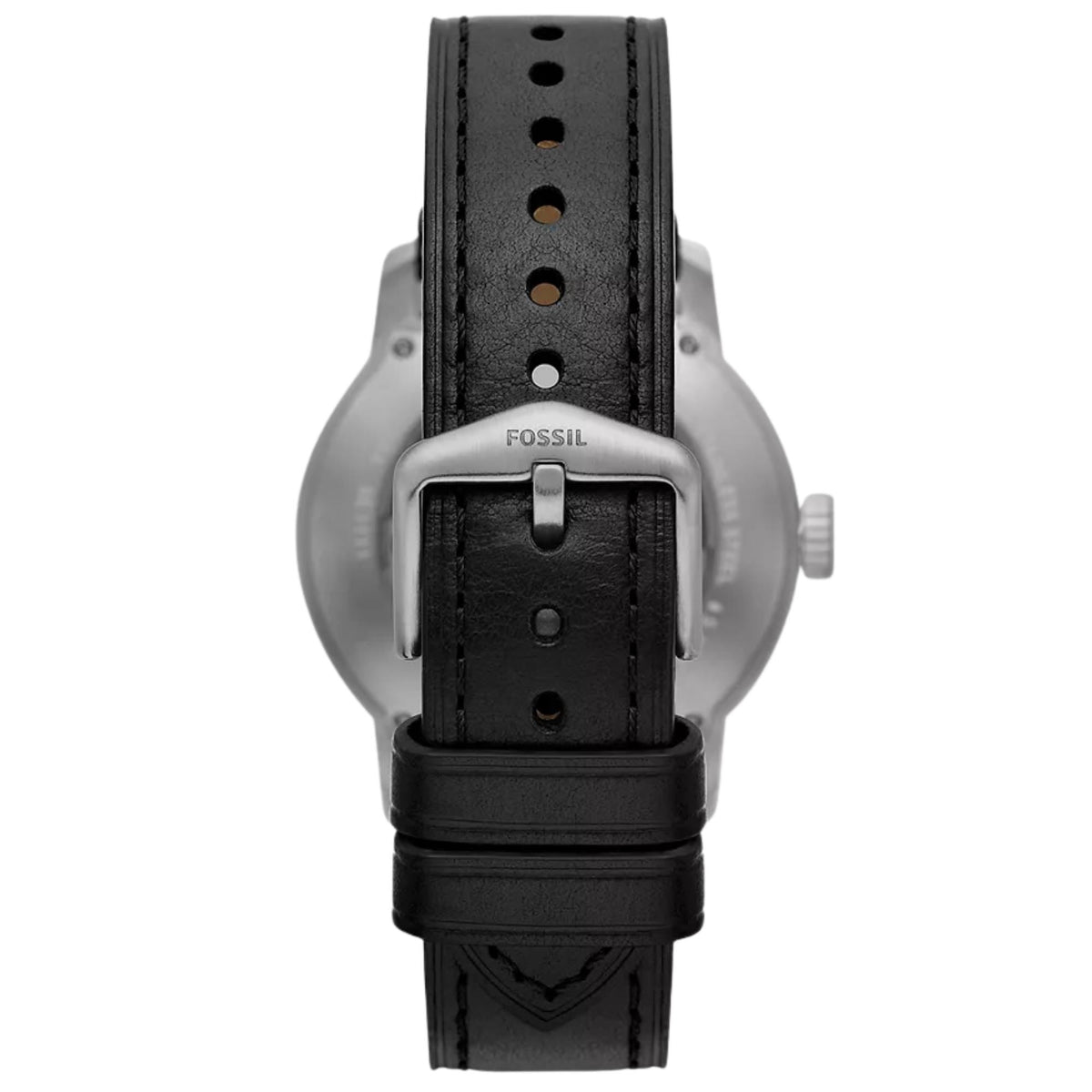 Rear view of the Fossil Disney Mickey Mouse SE1111 black strap and silver pin buckle