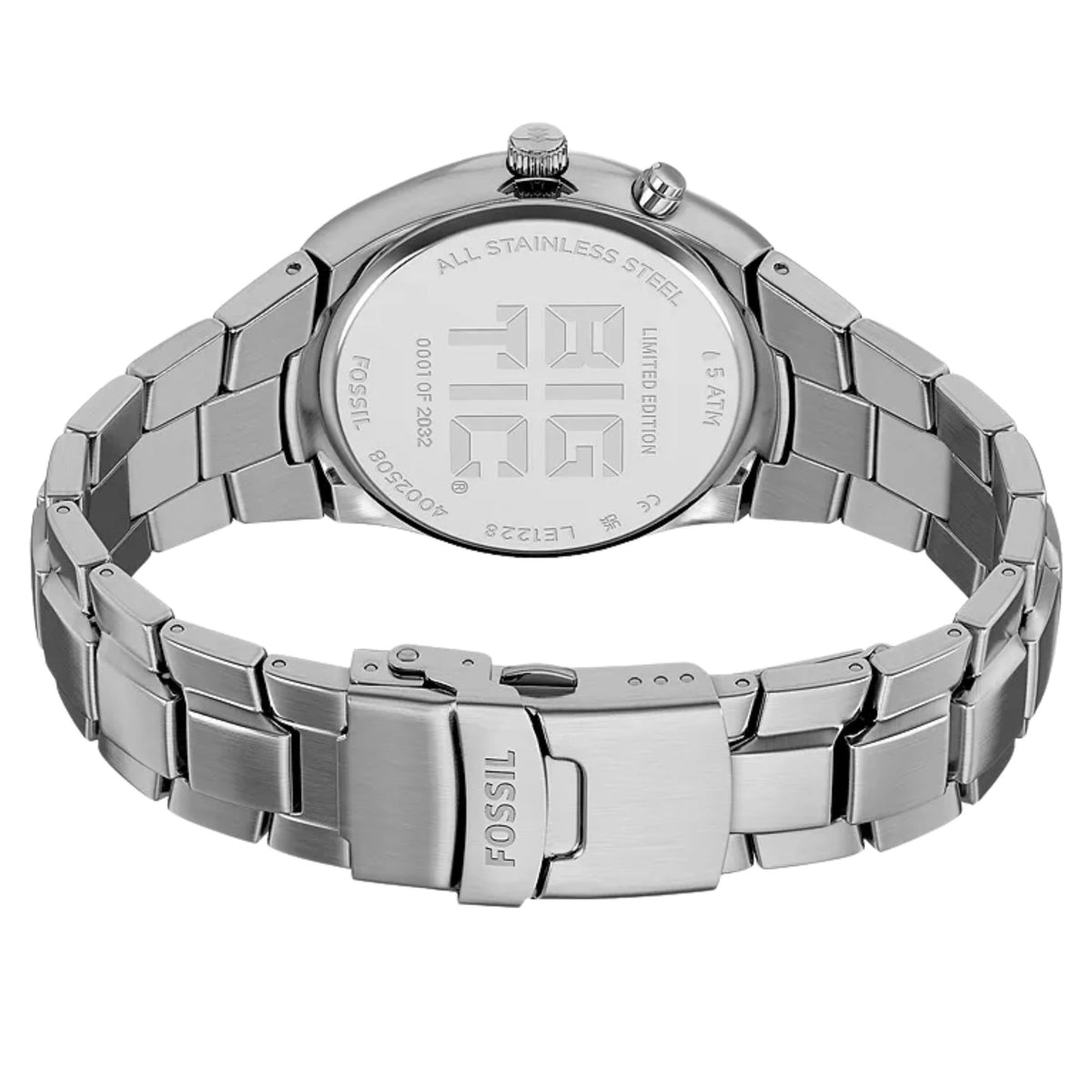 Stainless steel watch back and bracelet links, engraved case back with markings