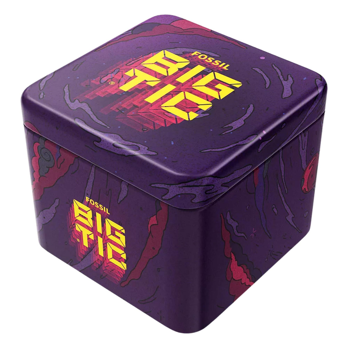 Limited-edition watch storage box with purple artwork and yellow logo