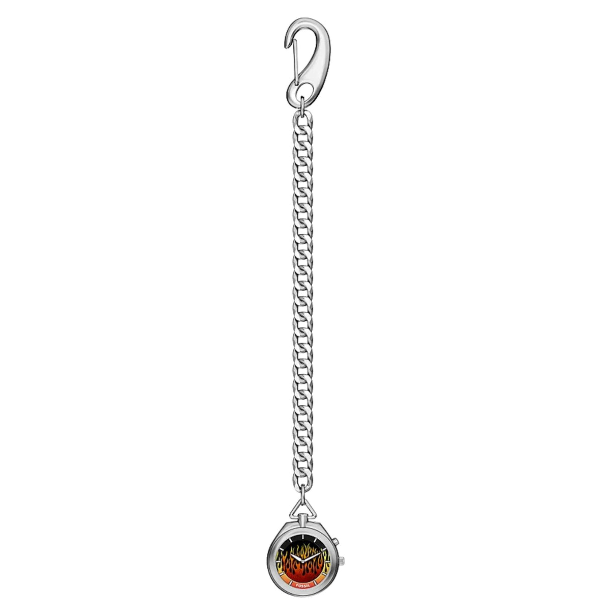 Fossil Y2K Big Tic LE1231 full view with extended steel curb chain and lobster clasp