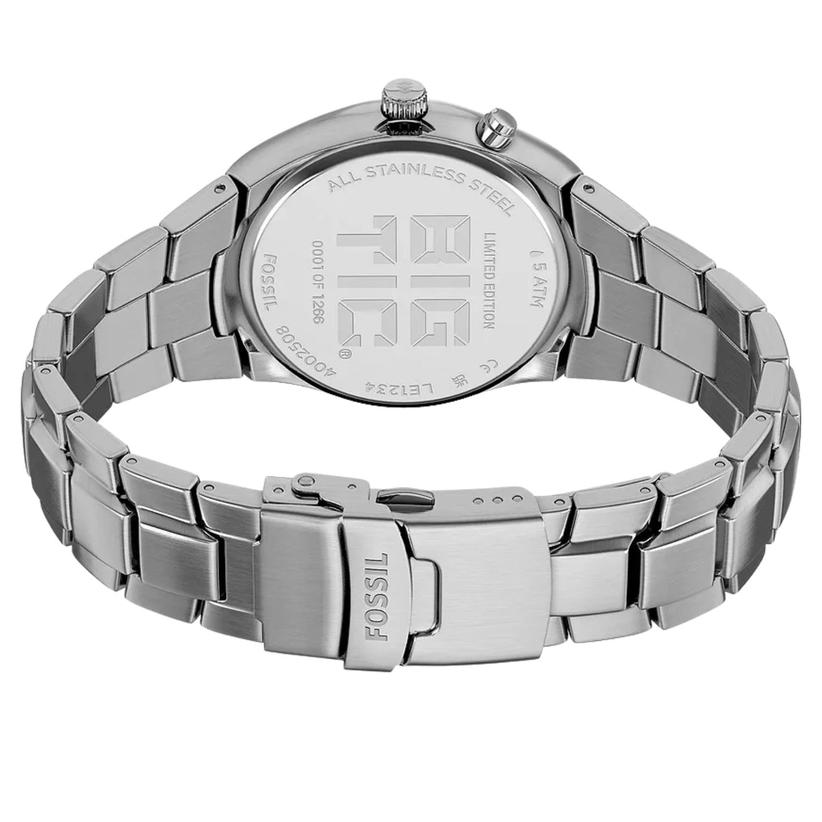 Fossil Y2K Big Tic LE1234 engraved stainless steel caseback view