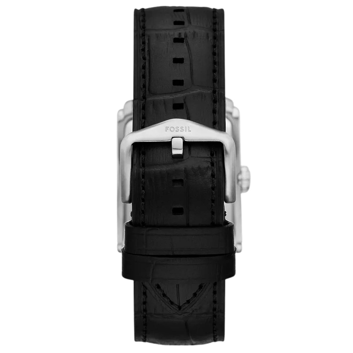 Fossil Carraway FS6078 black alligator-embossed leather strap buckle detail