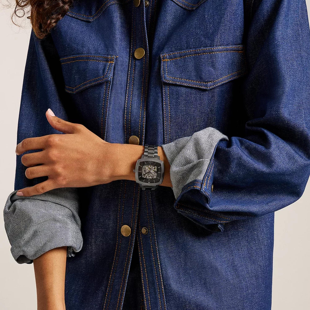Fossil Machine x Nick Jonas LE1219 stainless steel watch on wrist lifestyle view