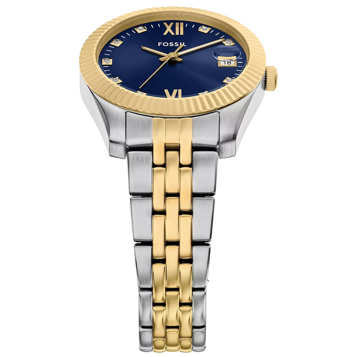 Fossil Scarlette ES5443 two-tone stainless steel bracelet detail