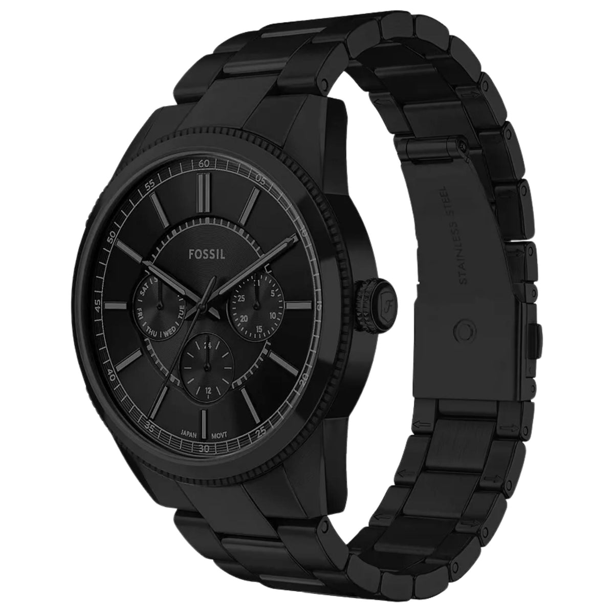 Fossil Pearson FS6135 black stainless steel bracelet and case side angle