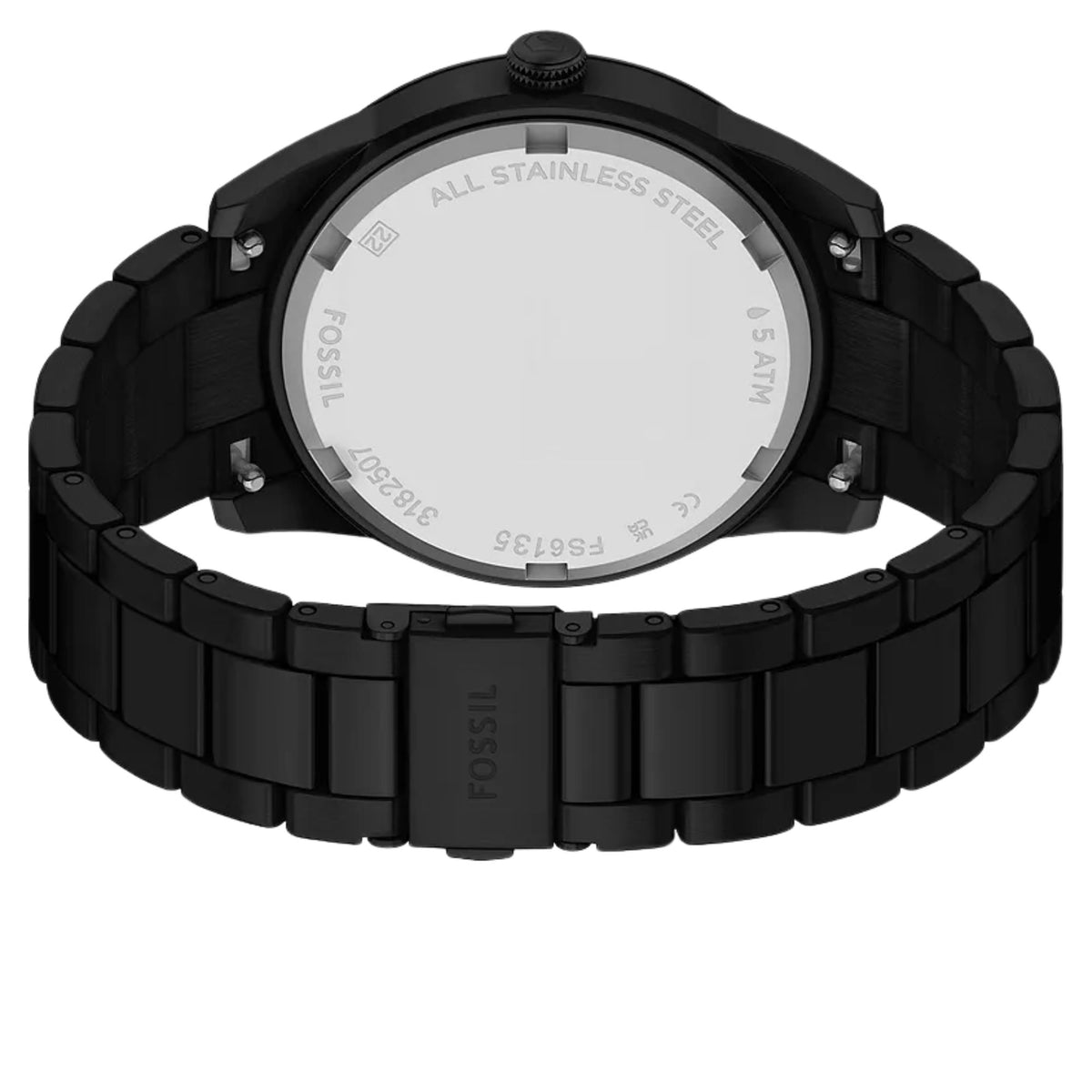 Fossil Pearson FS6135 stainless steel case back engravings and full bracelet loop