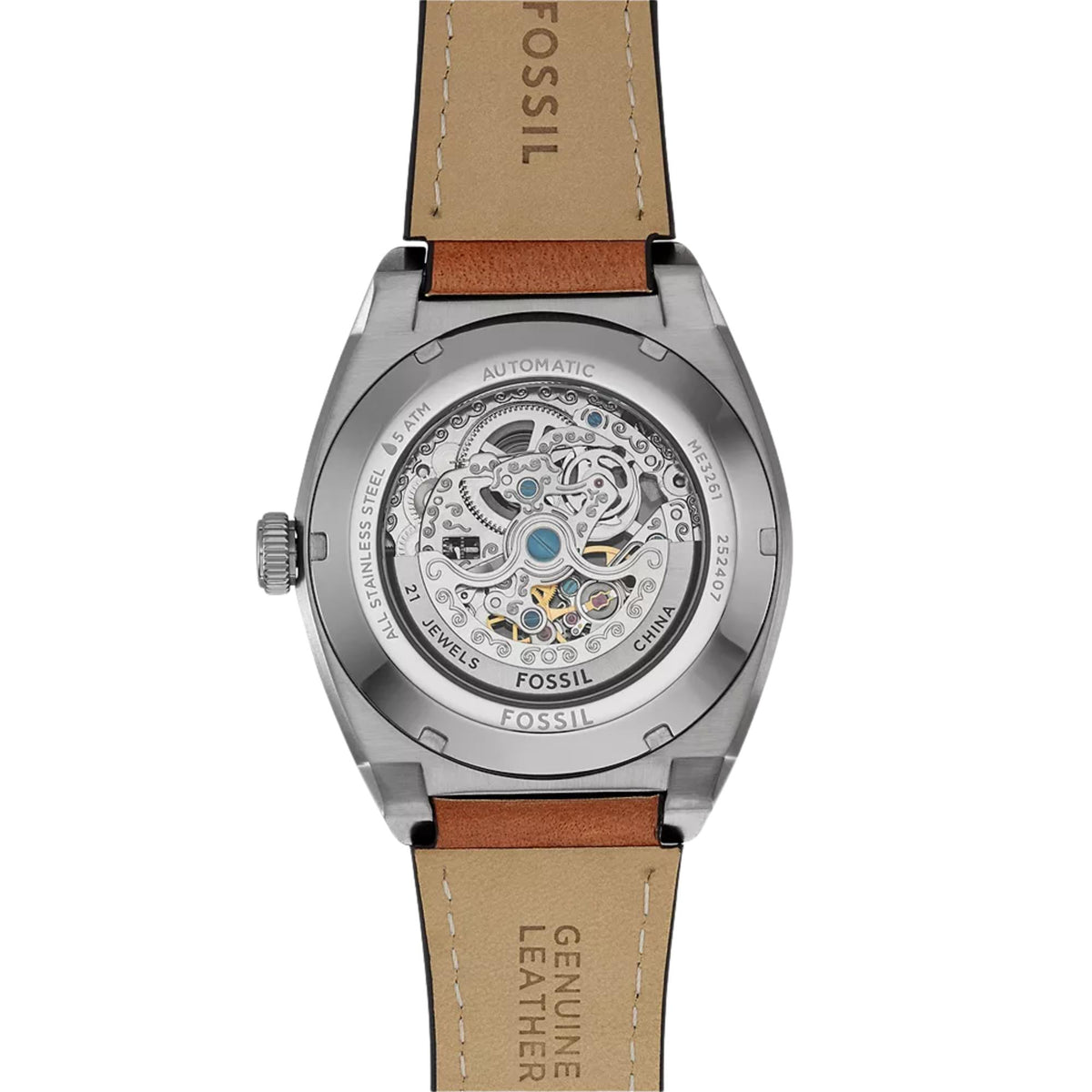Fossil Everett ME3261 automatic movement skeleton case back