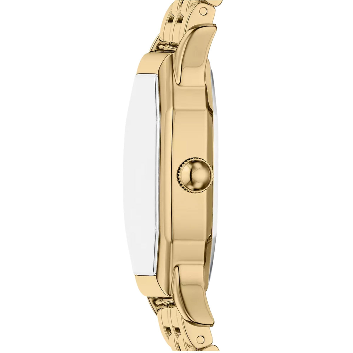 Side profile of the Fossil Harlow ES5451 timepiece featuring the polished gold-tone case and crown