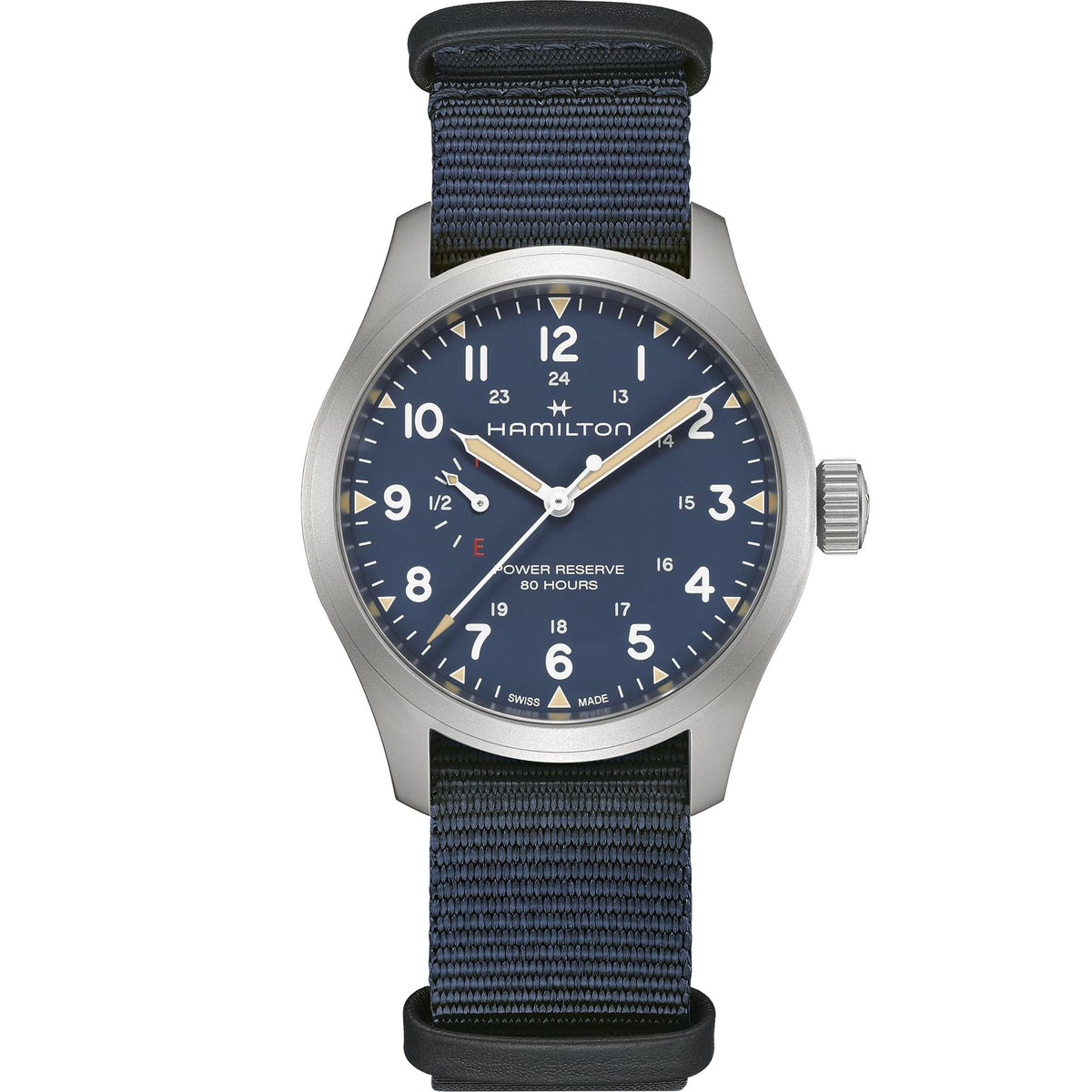 Hamilton Khaki Field 40mm H69509940 blue dial front view