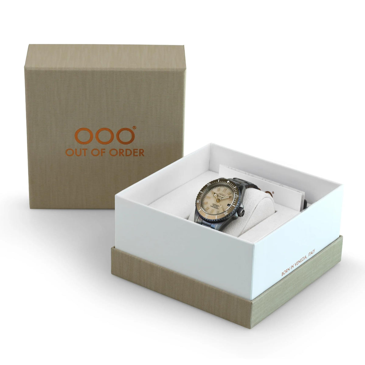 Men's automatic wristwatch with steel case, ivory mother-of-pearl dial, in gift box