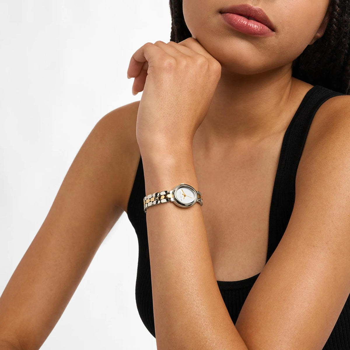 Michael Kors Maude MK4956 white dial steel ladies watch lifestyle view on model