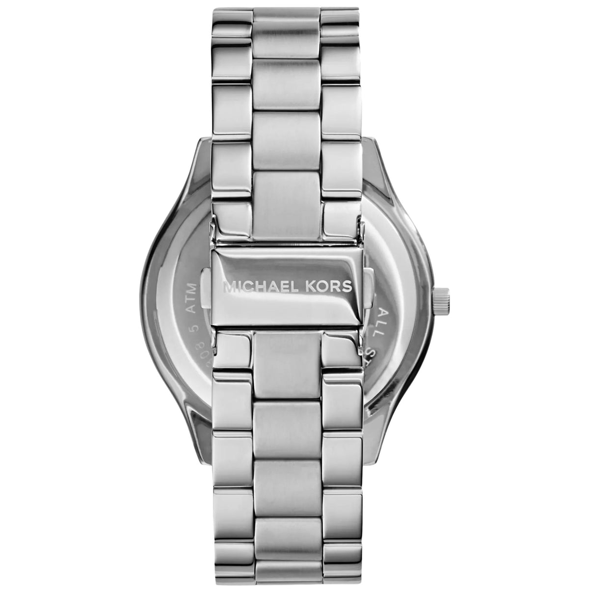 Michael Kors Slim Runway MK3178 stainless steel bracelet clasp and case back view