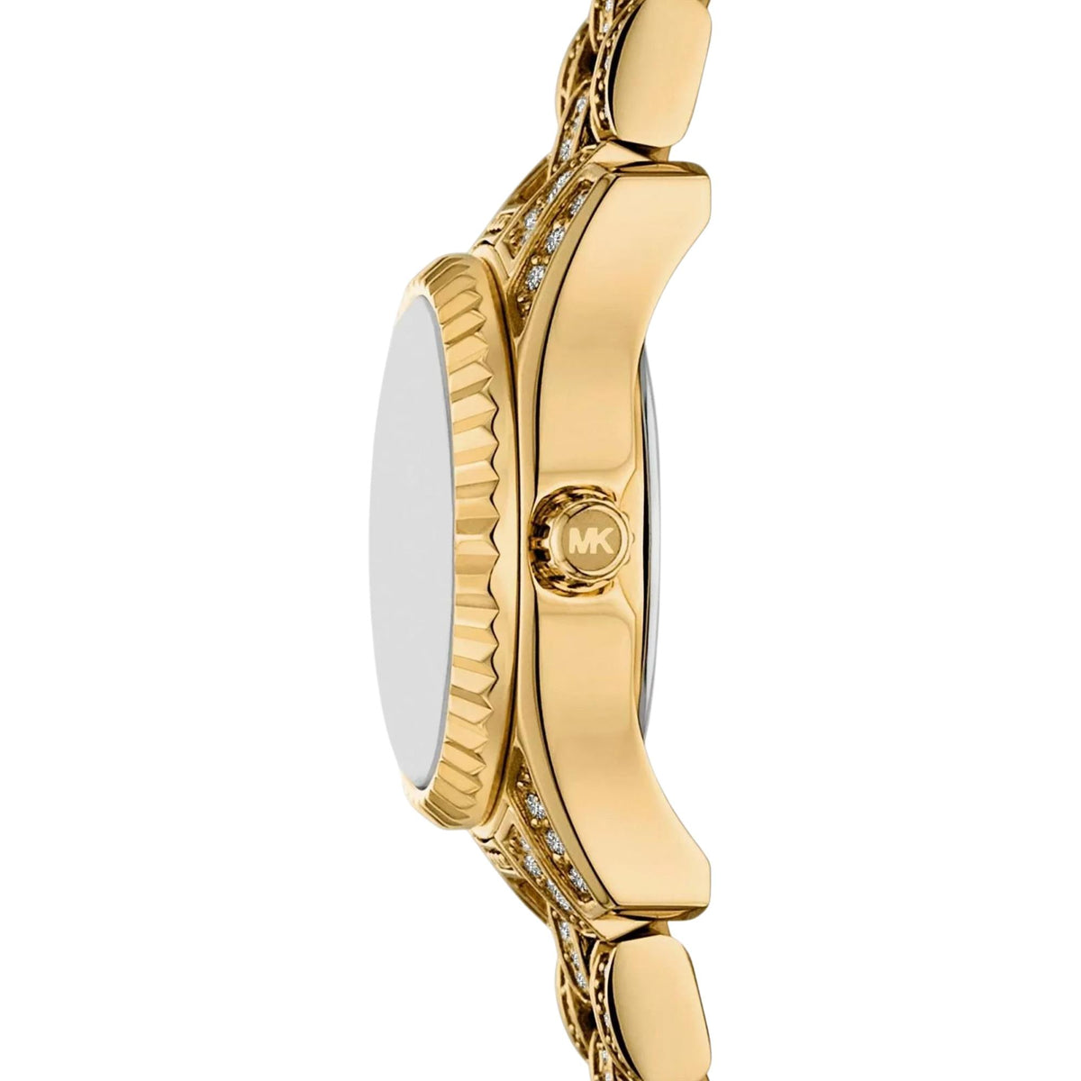 Michael Kors Lexington MK4980 side profile showing fluted bezel and MK logo crown