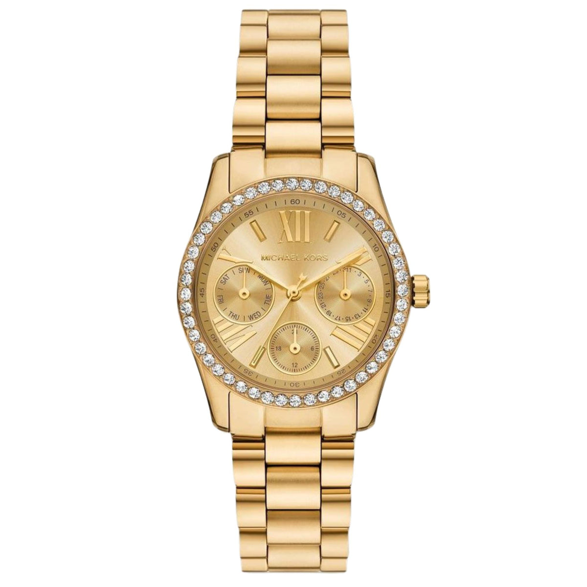 Michael Kors Lexington 34mm MK4982 gold dial steel ladies watch front view