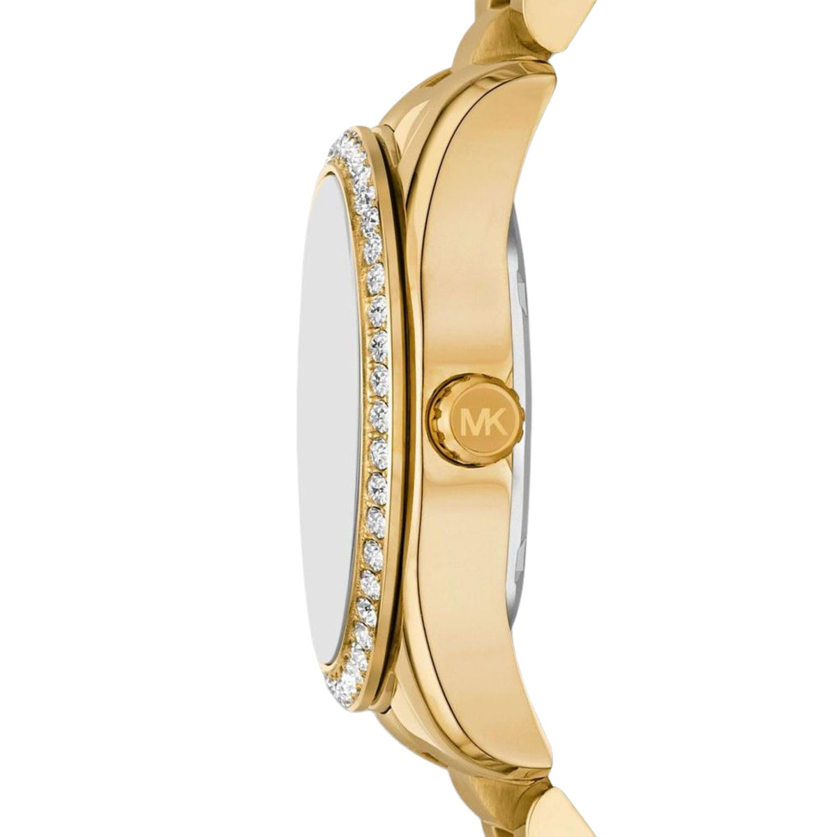 Michael Kors Lexington MK4982 gold tone case and MK engraved crown profile
