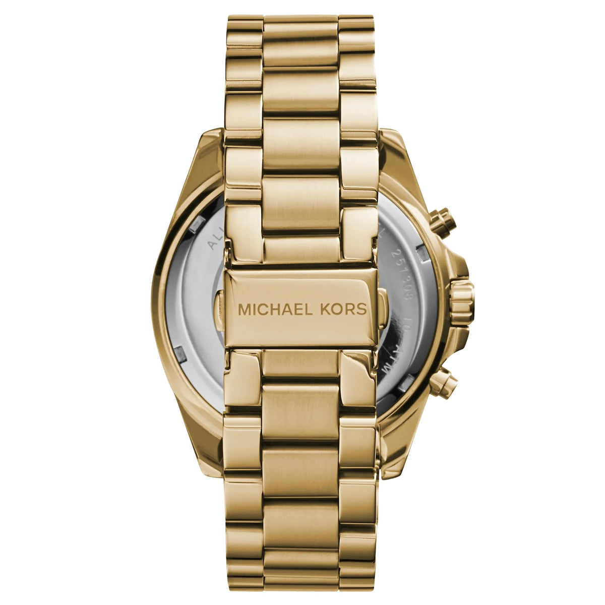 Michael Kors Bradshaw MK5739 gold-tone stainless steel bracelet clasp and case back view