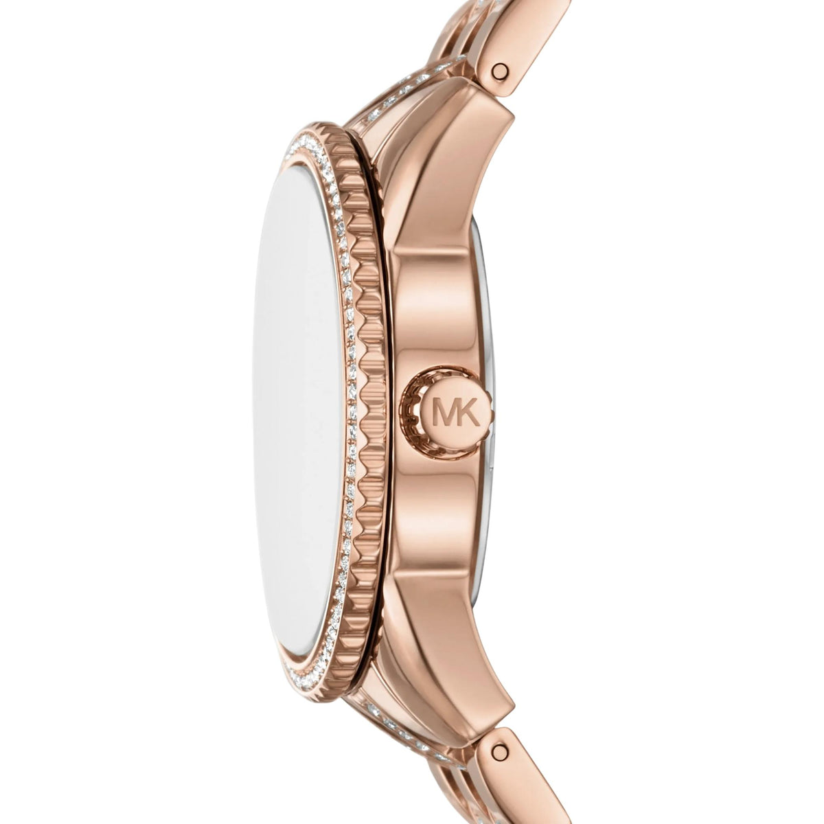 Michael Kors Bryant MK7541 stainless steel case side view with MK logo on crown
