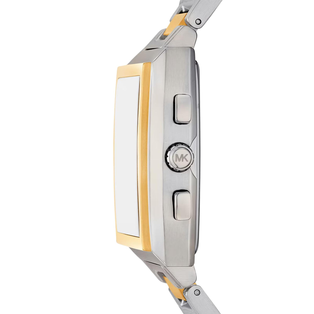 Michael Kors Rhys MK9240 gold-tone bezel and crown side profile view