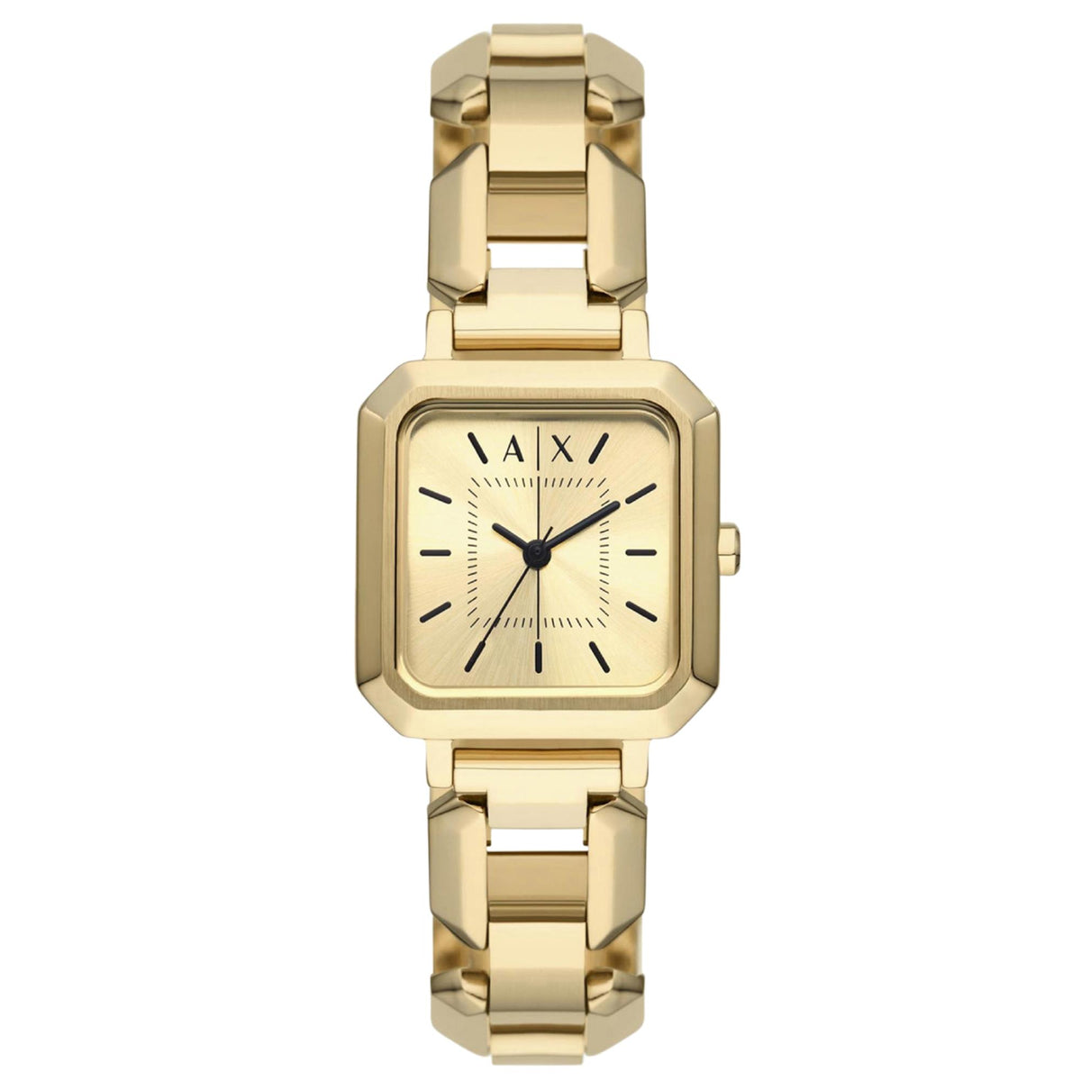 Gold-tone stainless steel ladies quartz watch with square dial and A|X hands