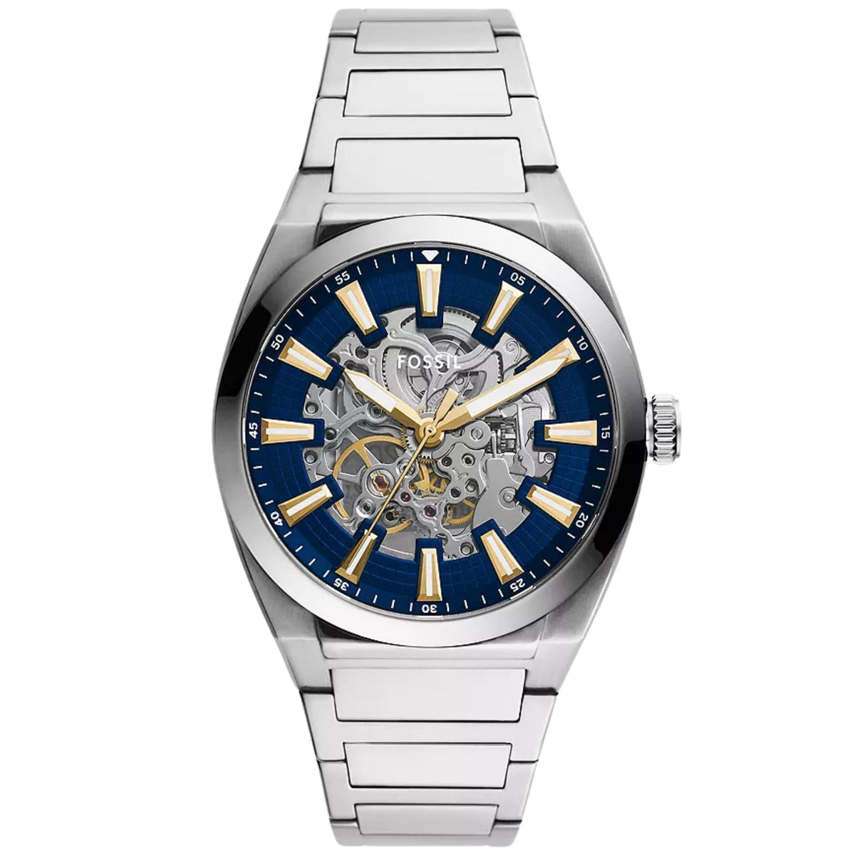 Fossil Everett 42mm ME3220 skeleton blue dial front view